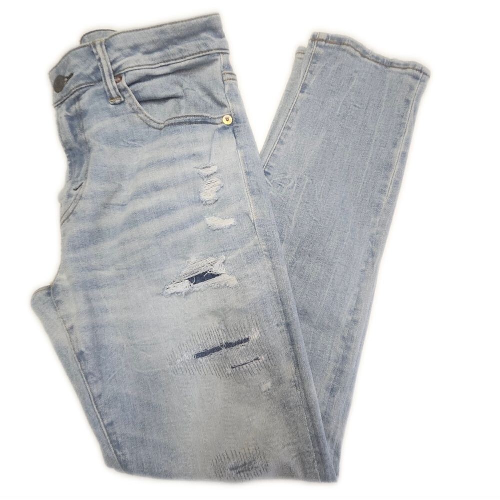 American Eagle Airflex & Temp Tech Light Blue Wash Distressed Jeans 30x30